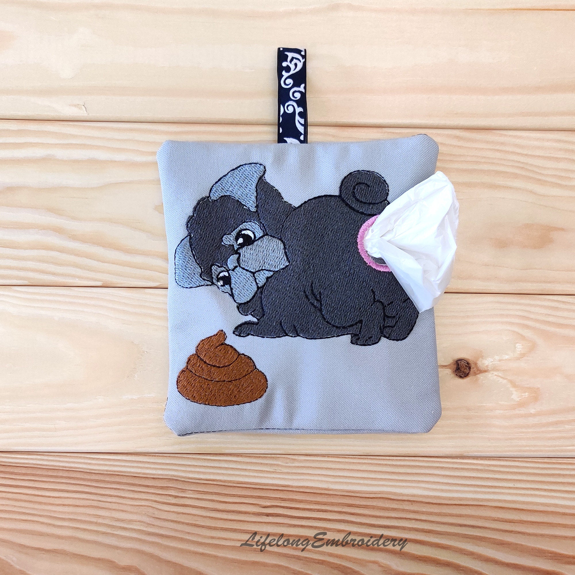 Digital Pug Poop Bag Dispenser Embroidery Design. Pug Poop Bag Etsy