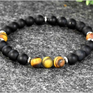 Tourmaline and Tiger Eye Gemstone Bracelet Matt for Men