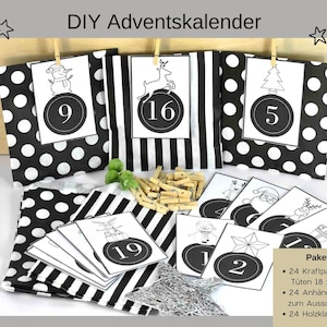 Advent calendar DIY with paper bags, numbers and wooden clips with motifs