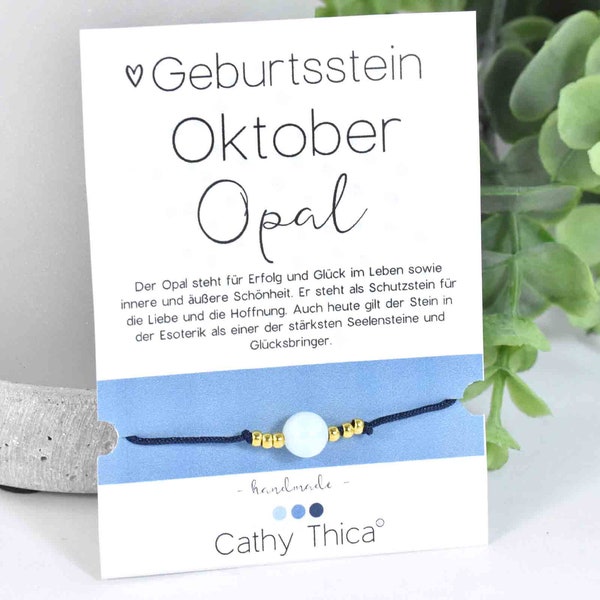 Geburtsstein Oktober / Opal Edelstein Armband nach Wahl mit Spruchkarte