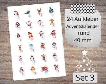 24 Adventskalender Zahlen Aufkleber Bogen A4 D 40 mm