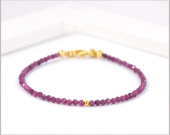 Bracelet Ruby Gemstone 2,5 mm, Birthstone Juillet