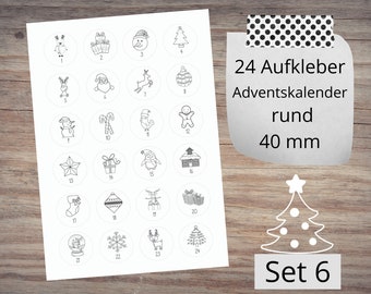 24 Advent calendar numbers sticker sheet A4 D 40 mm