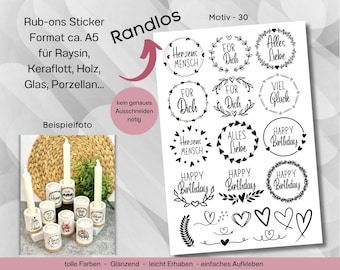 Randlose Rub-ons Sticker zur Dekoration von Gips, Beton, Raysin, Keraflott oder andere glatte Flächen 30