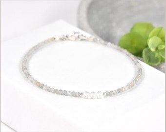 Labradorite 2 mm Bracelet en pierre précieuse avec cristal de roche