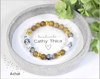 Pearl bracelet with gemstone of choice combined with sandalwood beads 8 mm