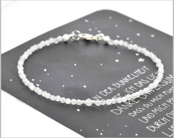 Moonstone gemstone bracelet 2 mm white 925 silver