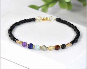 Gemstone bracelet with the 7 chakra gemstones and Miyuki pearls