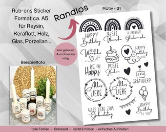 Randlose Rub-ons Sticker zur Dekoration von Gips, Beton, Raysin, Keraflott oder andere glatte Flächen 31