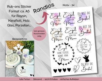 Randlose Rub-ons Sticker zur Dekoration von Gips, Beton, Raysin, Keraflott oder andere glatte Flächen 34