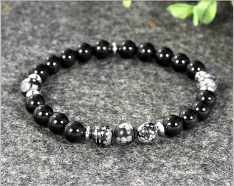 Bracelet de noblesse tourmaline et obsidienne pour homme