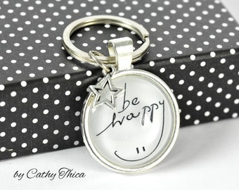 Cabochon Keyring, Driver's Licence, Be Happy, Gift, Birthday, Keyring with Speech, Sayings Pendant, Lucky Bringer