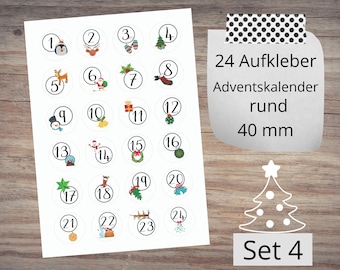 24 Adventskalender Zahlen Aufkleber Bogen A4 D 40 mm