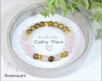 Pearl bracelet with gemstone of choice combined with sandalwood beads 8 mm