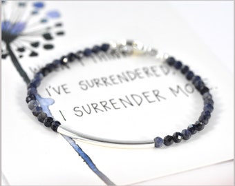 Sapphire Gemstone Bracelet 3 mm with bridge made of 925 silver, birthstone September