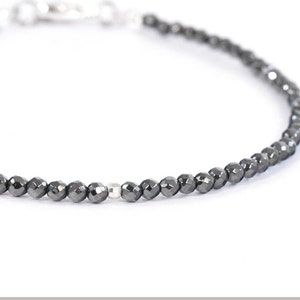 Hämatit Edelstein Armband 2,5 mm in schwarz mit 925 Silber Bild 5