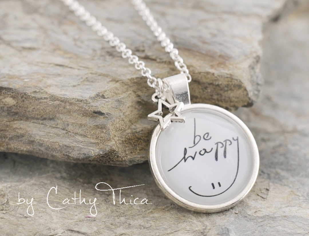 Versilberte Kette mit Spruch, Spruch Kette, Cabochon Kette, Lange Kette