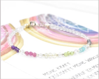 Rock crystal gemstone bracelet 3 mm, pastel, 925 silver