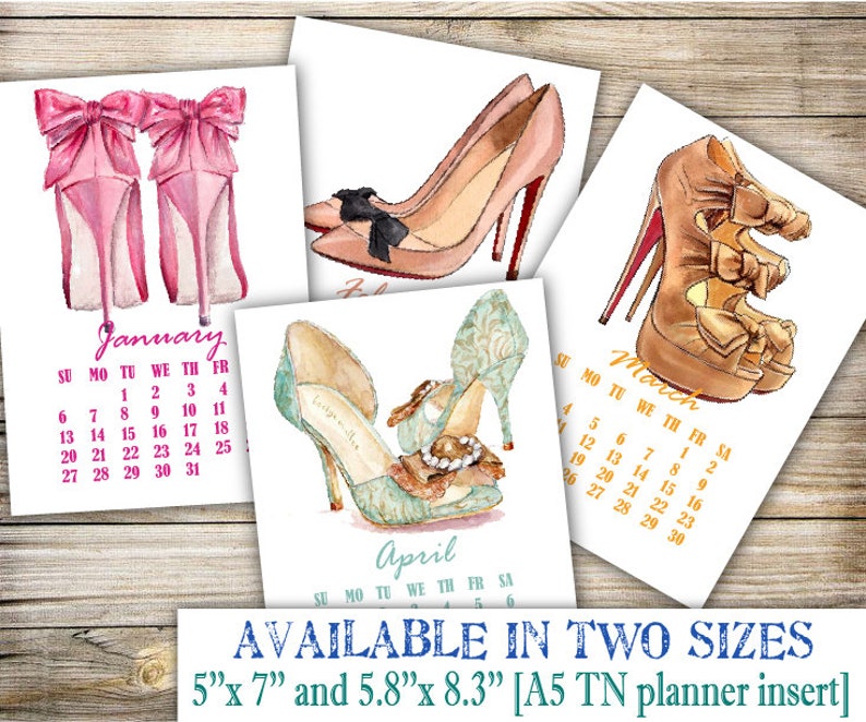 Fashion Women's Shoes Calendar 5x7 printable/Mini calendar Etsy