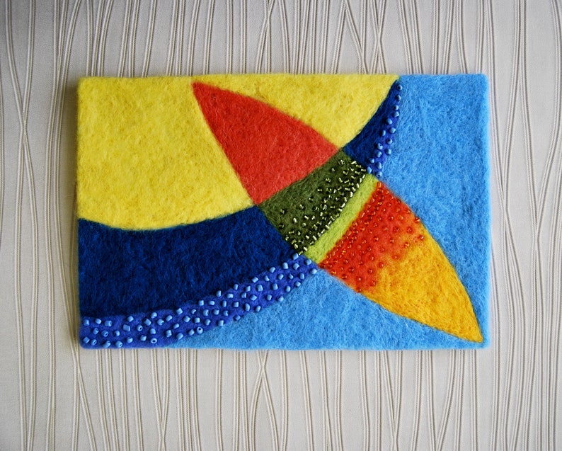 Abstract Bright geometric paintingWool ArtNeedle Felted PaintingHandmade Abstract Wool PaintingUnique Contemporary felted wool painting