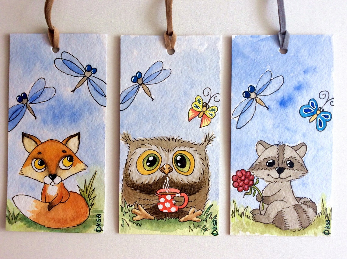Watercolor Forest animals Bookmarks for kids/Set of 3 Woodland | Etsy