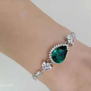 Emerald Bridal Bracelet, Wedding Bracelet, Swarovski Crystal Wedding Jewelry for Brides, Emerald Bracelet, White Gold, Rose Gold