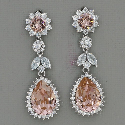 Gold and Blush Bridal Earrings Wedding Earrings With Blush Etsy