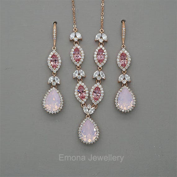 Pink Wedding Necklace and Earrings Set Blush Backdrop Etsy