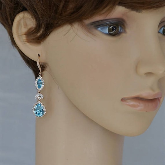 Aquamarine Jewelry Set, Blue Jewelry Sets,back Drop Necklace and