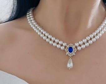 BELLISSIMA COLLANA PERLE TONDE CONCHIGLIA MARE DEL SUD BLU - Foto 6