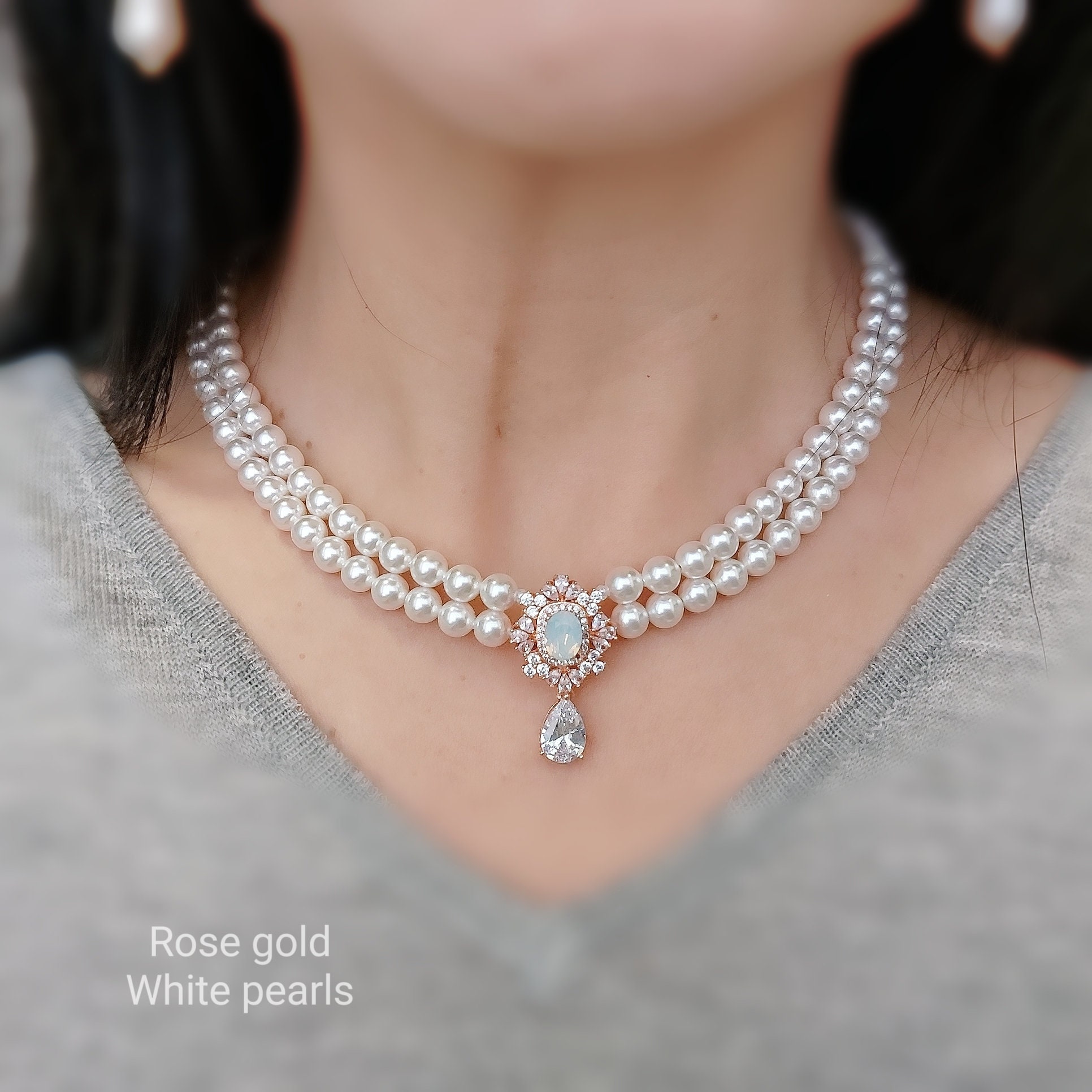 Utop Chunky Pearl Choker Necklace - 30mm Faux Pearls, 22 Inch, Bridal Boho Wedding Jewelry Set