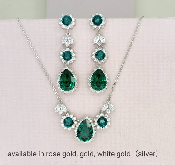グリーンウェディングジュエリーセット、エメラルドジュエリーセット