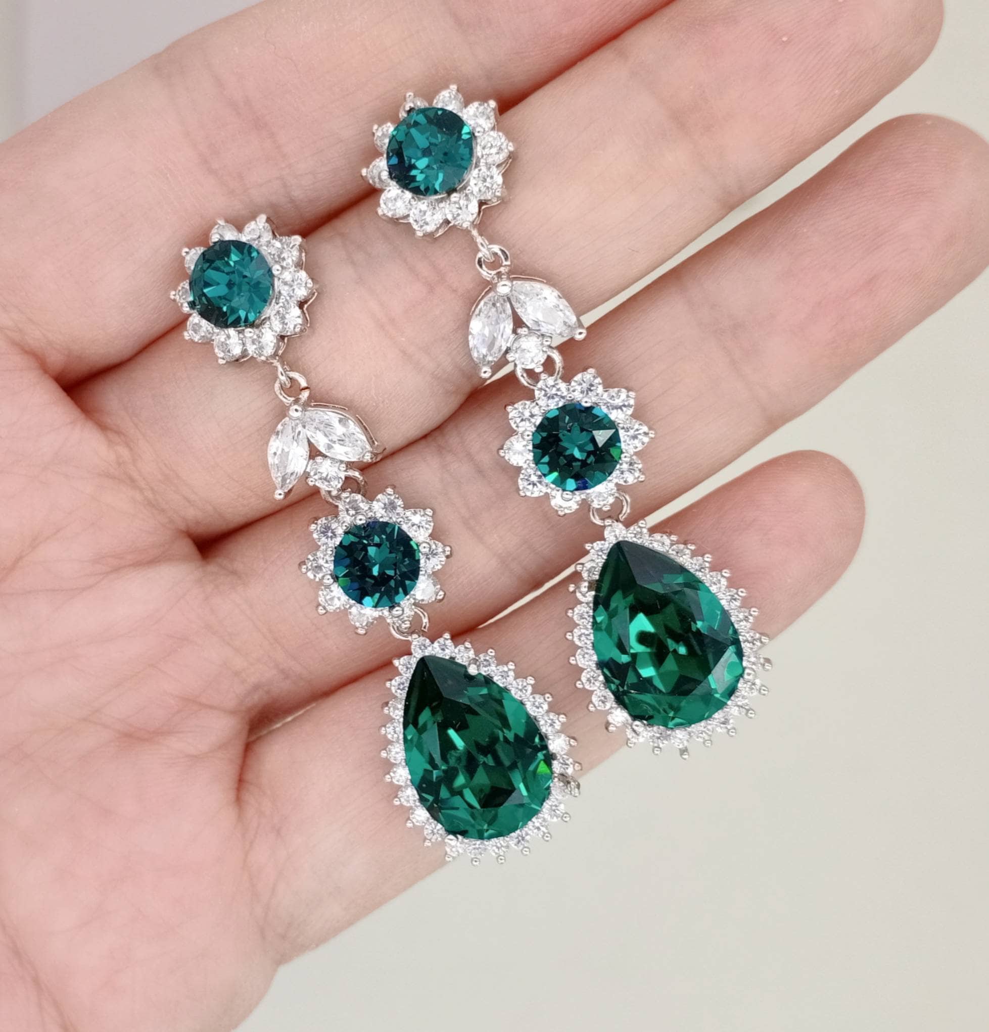 グリーンウェディングジュエリーセット、エメラルドジュエリーセット