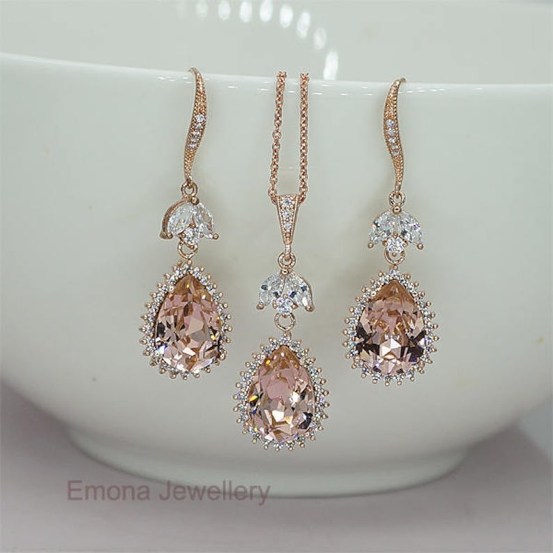 Blush Wedding Jewelry Set Blush Jewelry Set Blush Wedding Etsy