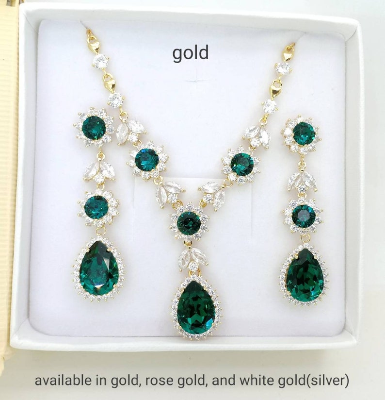 Emerald Jewelry set Emerald Necklace Earrings Set Backdrop Etsy