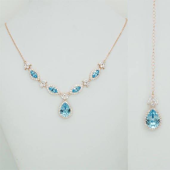 Rosecliff Aquamarine Necklace and Earrings Set in 14k Gold (March)