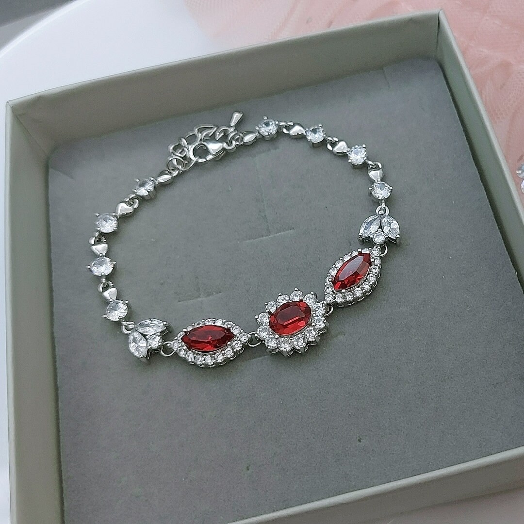 Swarovski Ruby Red Bracelet, Dark Red Crystal Bridal