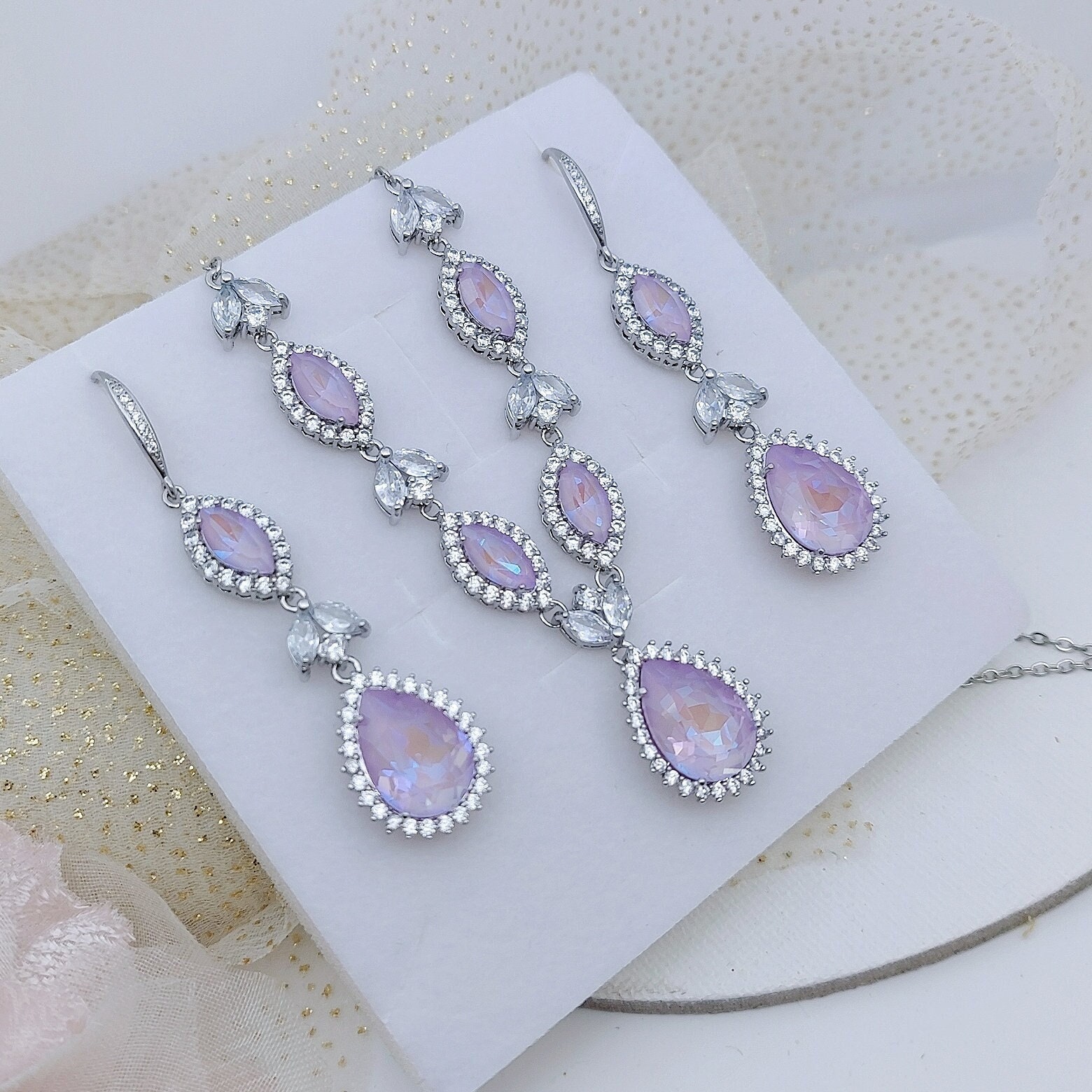 Swarovski Lavender Jewelry Set - Silver Statement Bridal Jewelry Swarovski Lavender Jewelry Set - Silver Statement Bridal Jewelry