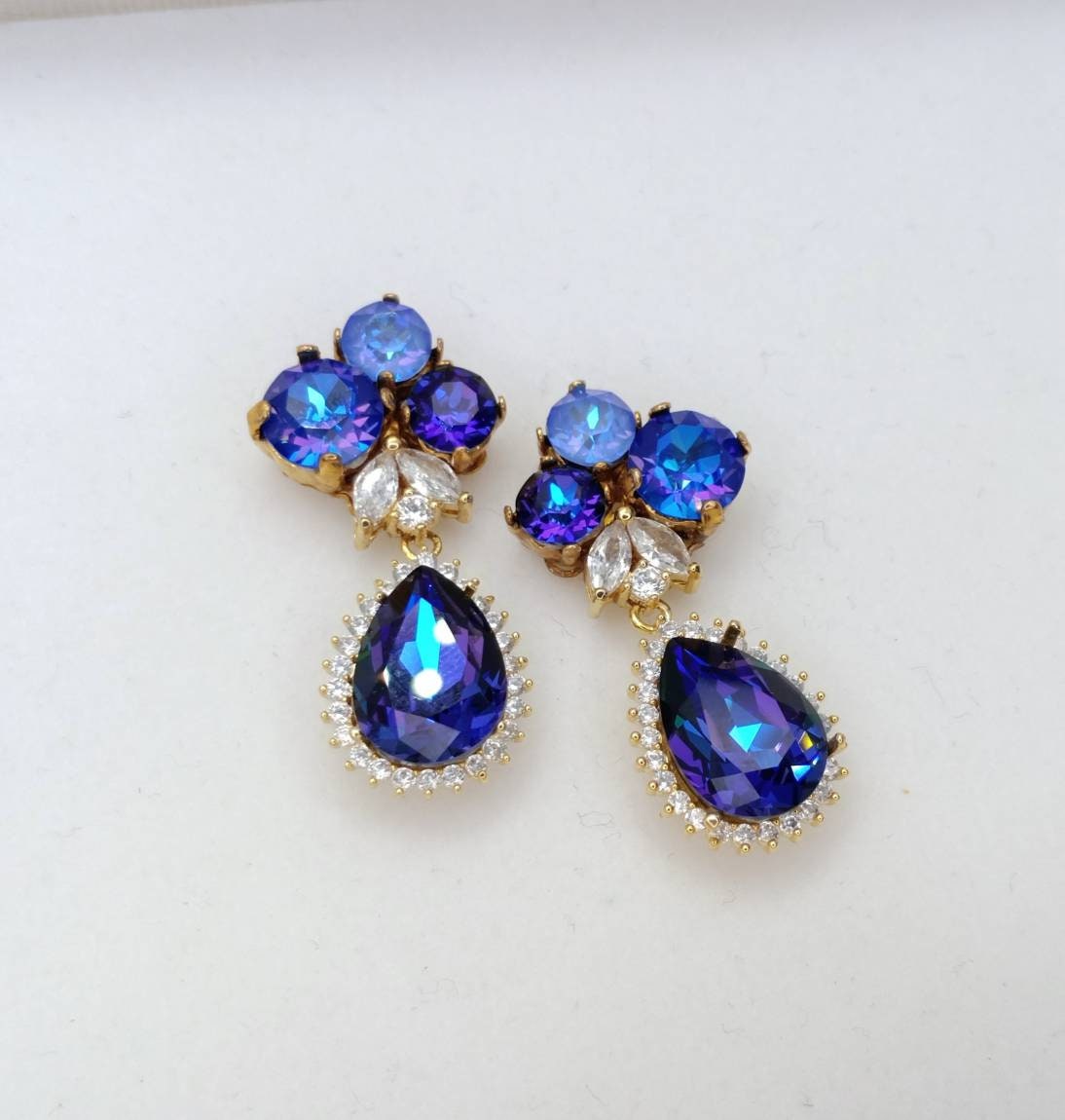 Dark Blue Wedding Earrings Navy Blue Cluster Stud Earrings | Etsy