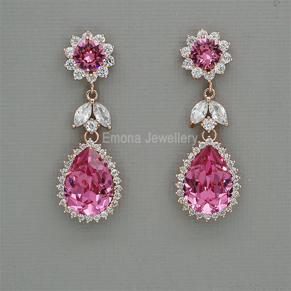 Hot Pink Crystal Earrings Chandelier Wedding Image 0