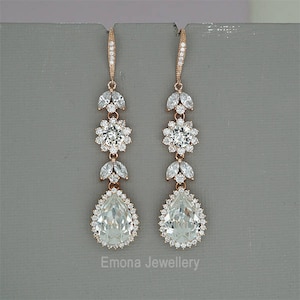 White Opal Earrings Opal Bridal Jewelry Rose Gold Earrings for Wedding Crystal Drop Earrings Swarovski Crystal Jewelry Silver Rose Gold image 1