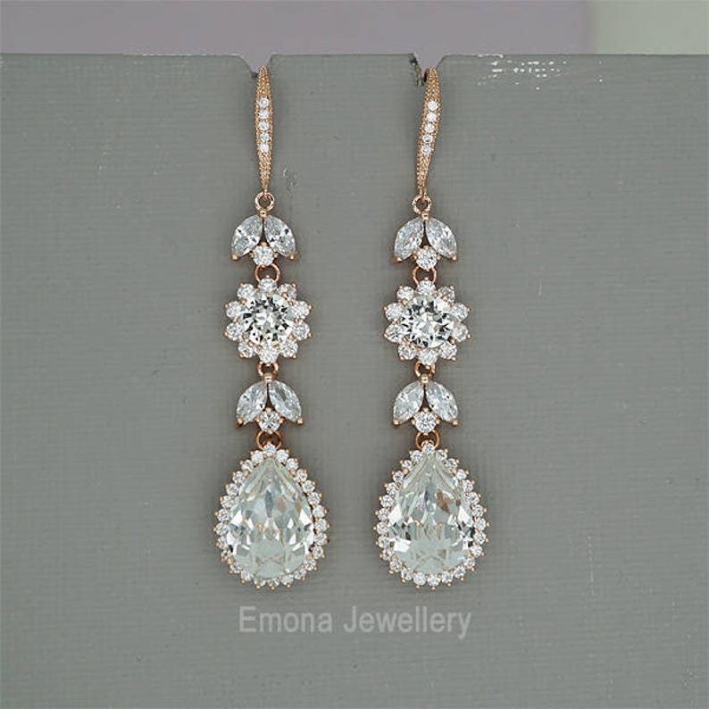 White Opal Earrings Opal Bridal Jewelry Rose Gold Earrings for Wedding Crystal Drop Earrings Swarovski Crystal Jewelry Silver Rose Gold image 1