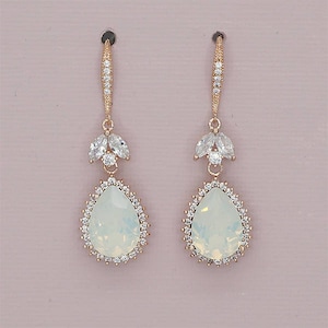 White Opal Earrings Opal Bridal Jewelry Rose Gold Earrings for Wedding Crystal Drop Earrings Swarovski Crystal Jewelry Silver Rose Gold