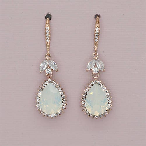White Opal Earrings Opal Bridal Jewelry Rose Gold Earrings for Wedding Crystal Drop Earrings Swarovski Crystal Jewelry Silver Rose Gold