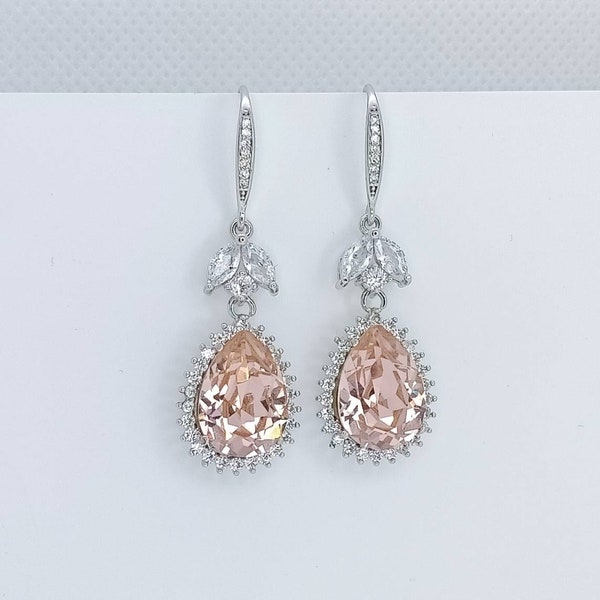 White Opal Earrings Opal Bridal Jewelry Rose Gold Earrings for Wedding Crystal Drop Earrings Swarovski Crystal Jewelry Silver Rose Gold