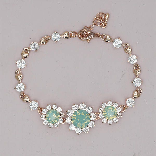 Bracciale verde menta, braccialetto da sposa in oro rosa, bracciali menta per damigelle d'onore, regalo da damigella d'onore verde menta, OOS