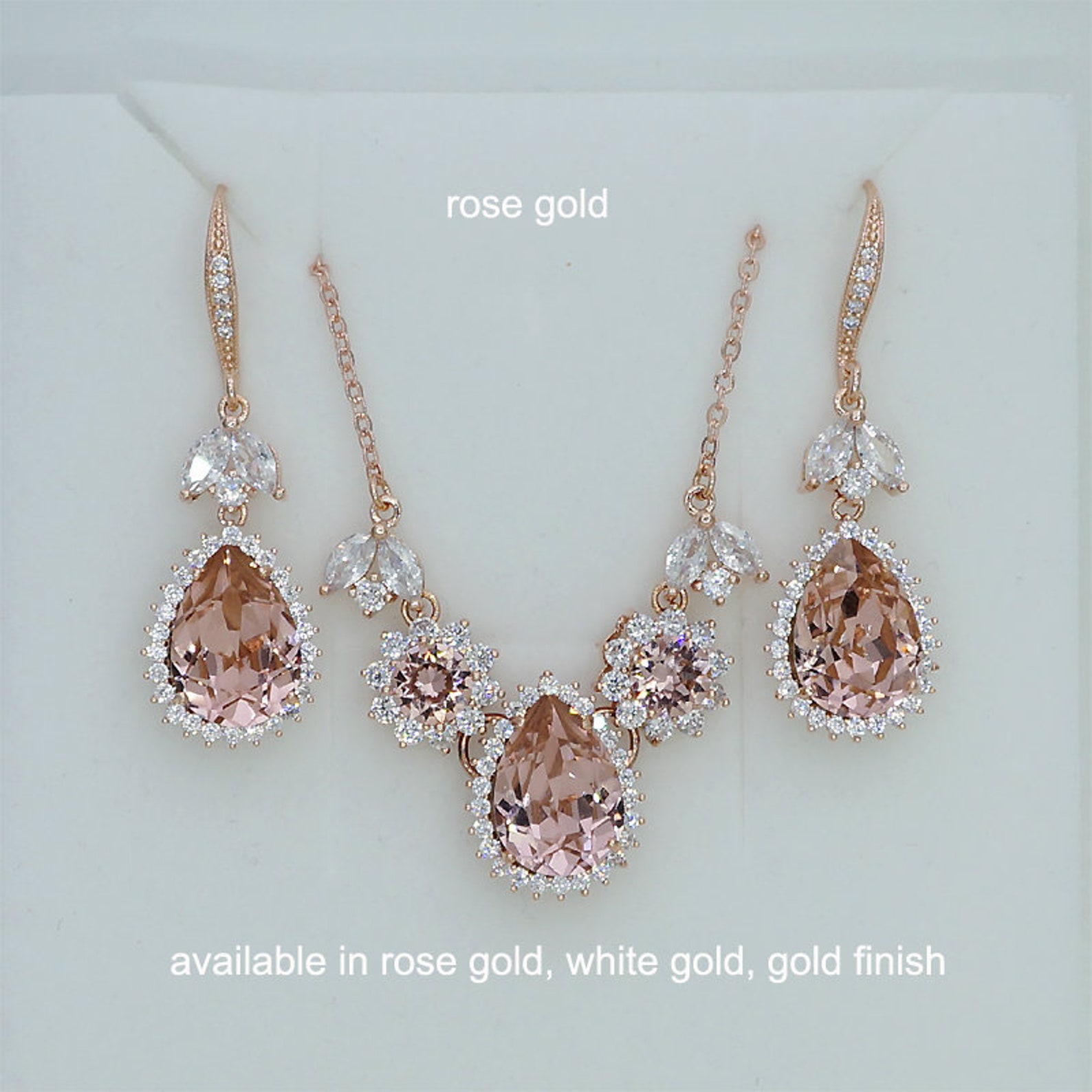 Blush Bridal Jewelry Set Blush Necklace Earrings Set Etsy