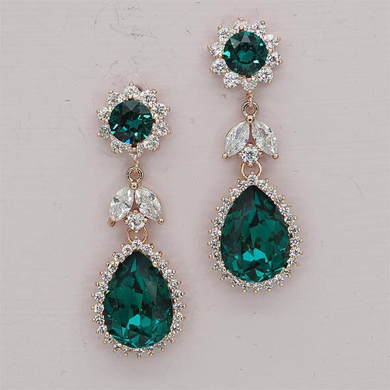 Emerald bridal Earrings Bridesmaid Gift Wedding Prom Pageant
