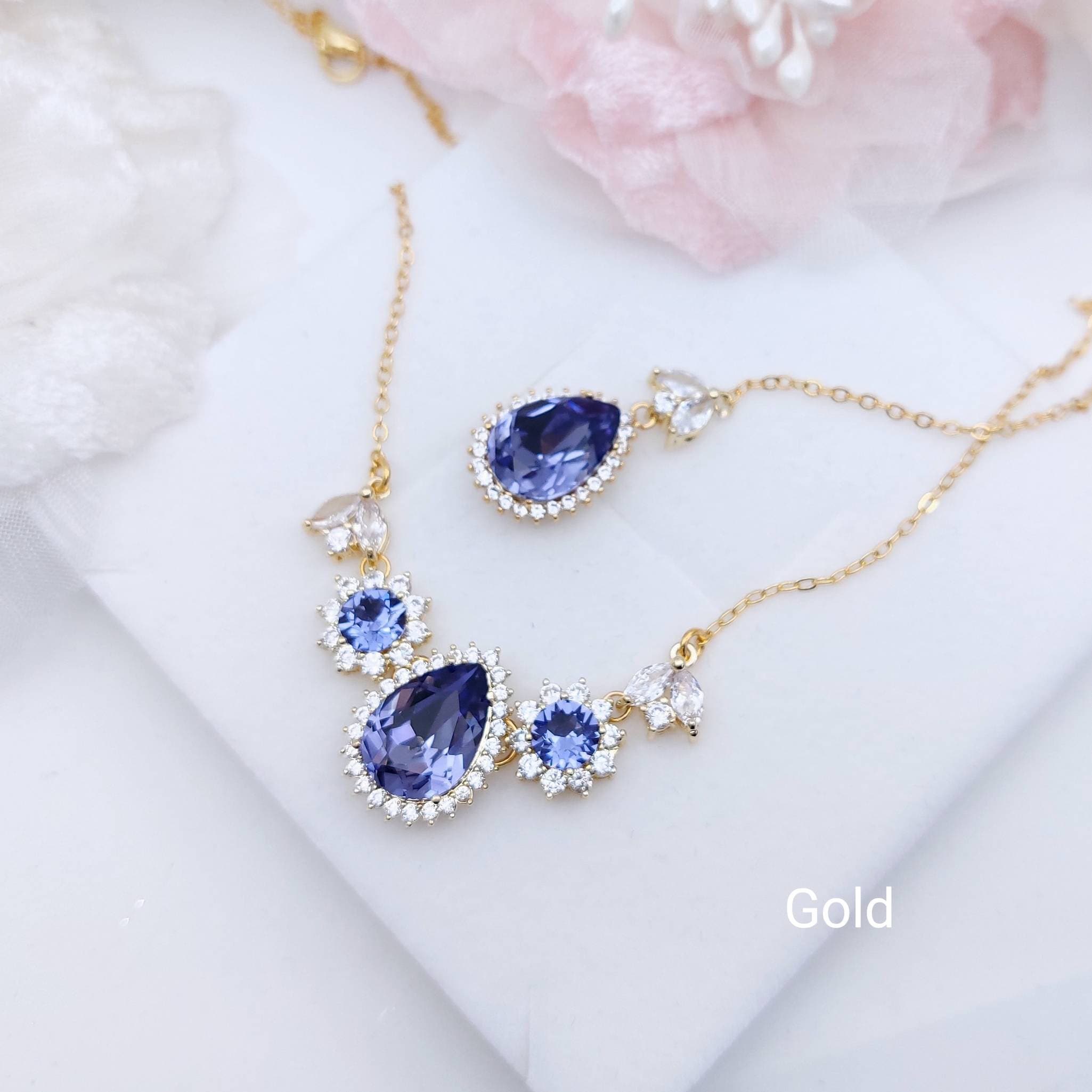 Swarovski Tanzanite Back Drop Necklace 