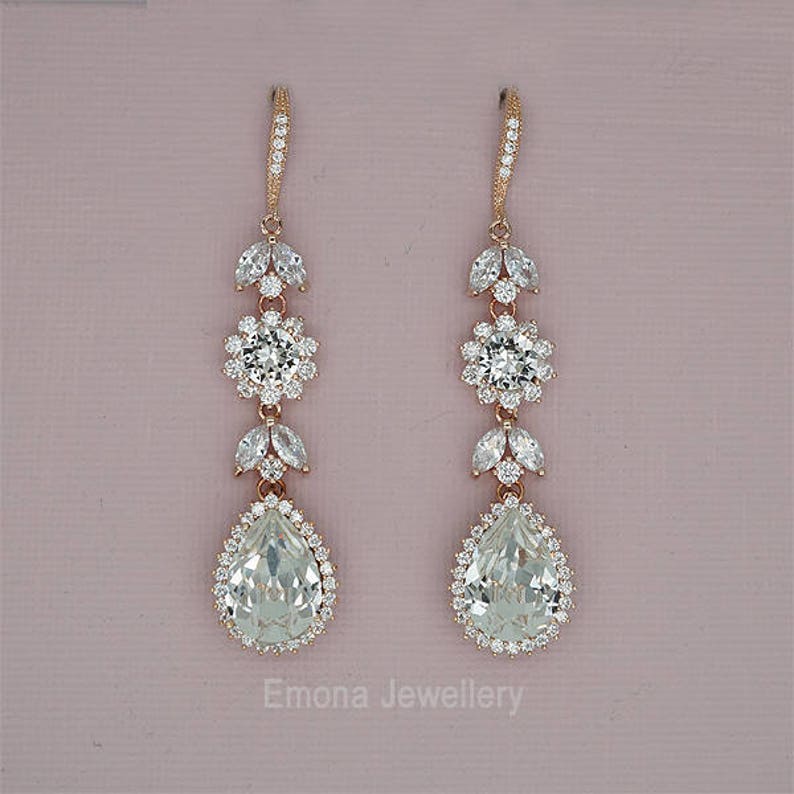 White Opal Earrings Opal Bridal Jewelry Rose Gold Earrings for Wedding Crystal Drop Earrings Swarovski Crystal Jewelry Silver Rose Gold image 2